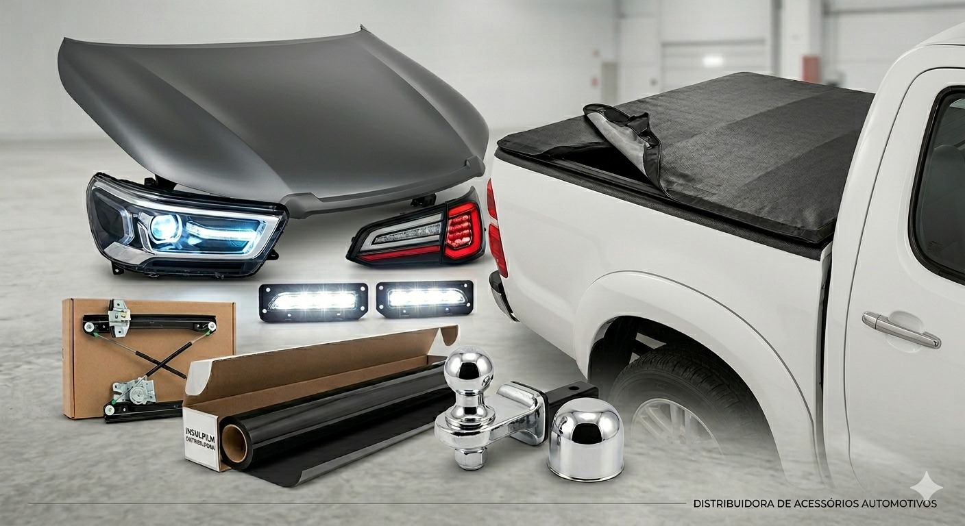 Linha completa de produtos TK Distribuidora: Lonas, faróis, engates, insulfilm e mais